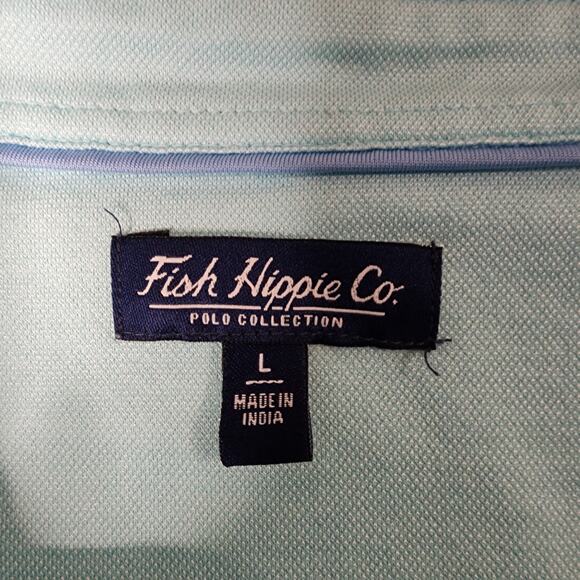 Fish Hippie Co. Mens Polo Shirt Large Aqua Golf Preppy Outdoors Casual Bright - Picture 7 of 9